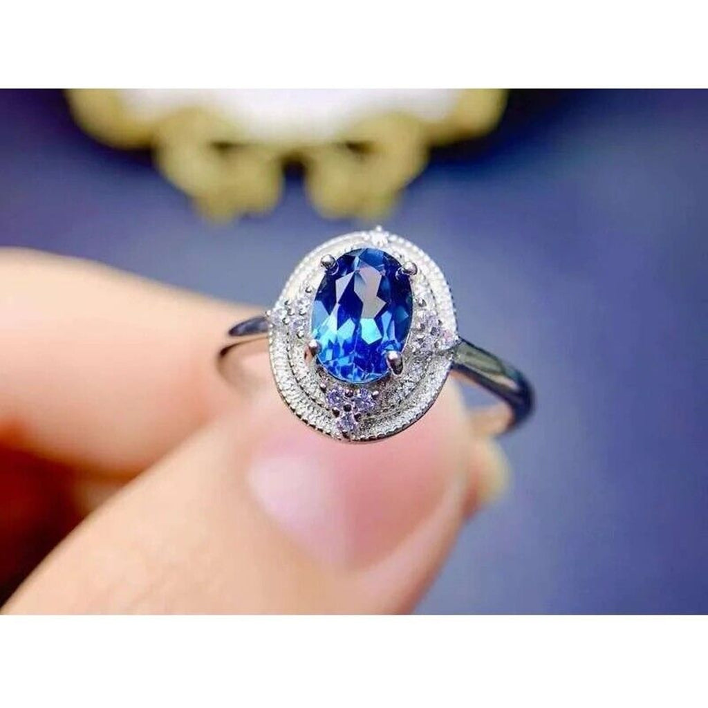 Natural London Blue Topaz Cocktail Ring, Sterling Silver London Blue Topaz Ring