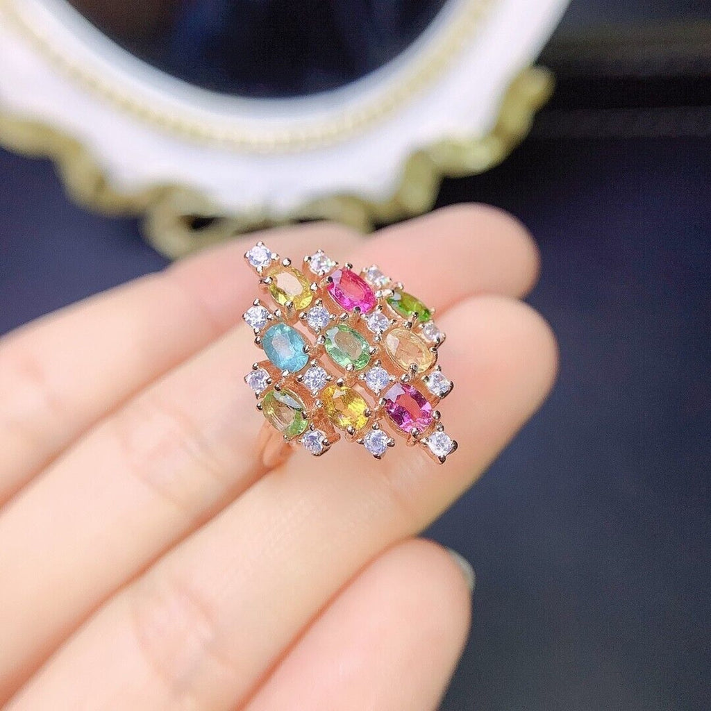 Natural Tourmaline Gemstone Cocktail Ring, Women's Tourmaline Statement Ring