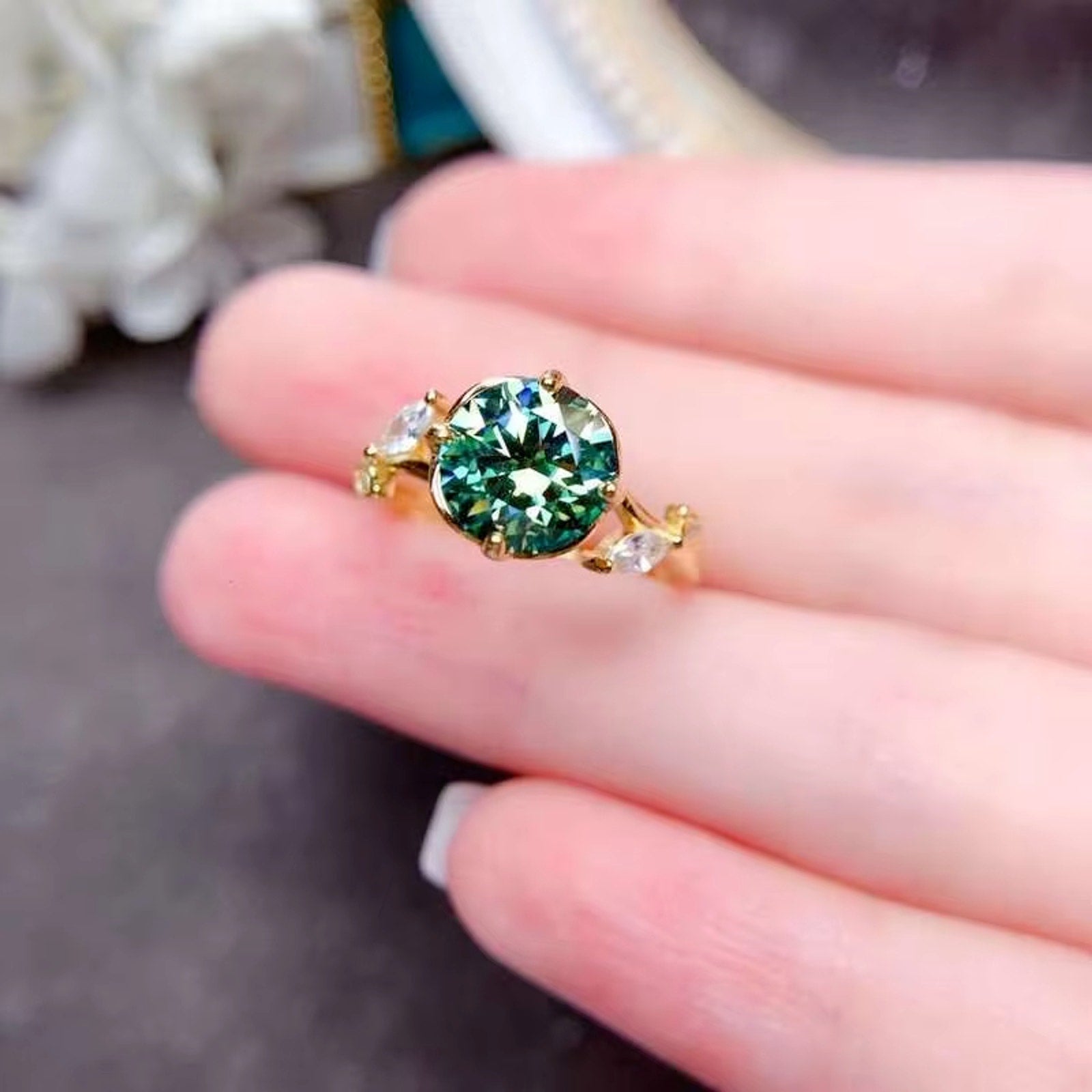 Green Moissanite Ring, 2 Carat Moissanite RIng, Moissanite Ring, Moissanite, VVS1 Miossanite, Gray Moissanite, White Moissanite, Solitaire Moissanite Ring, Round Brilliant Cut Moissanite Ring, Moissanite Ring, Round Brilliant Cut, 5 Carat Moissanite Ring, Moissanite Jewelry