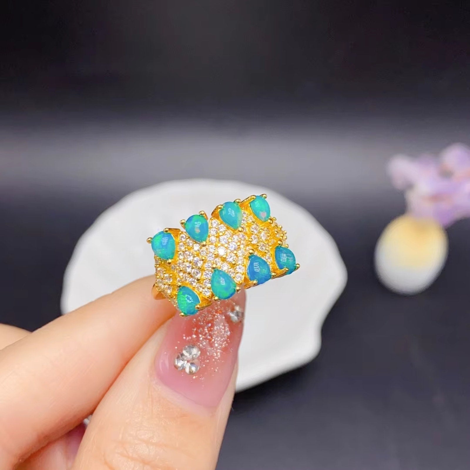 Blue Fire Opal Band Ring 925 Sterling Silver, Natural Fire Opal Ring