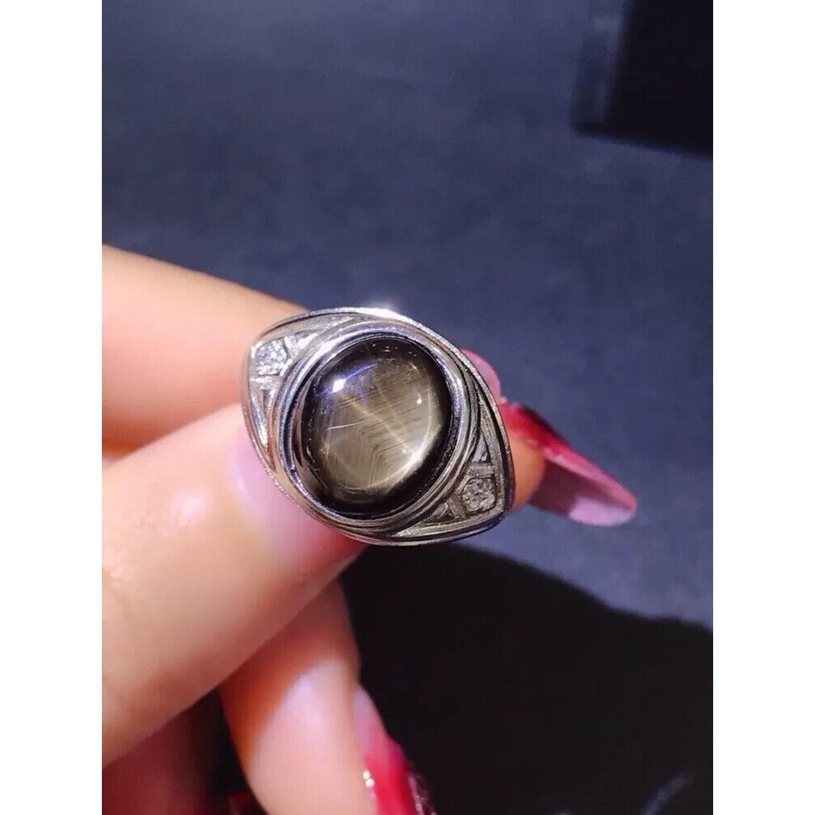 Star Sapphire, Men's Star Sapphire Ring, Star Light Sapphire Ring 9x11 4CT