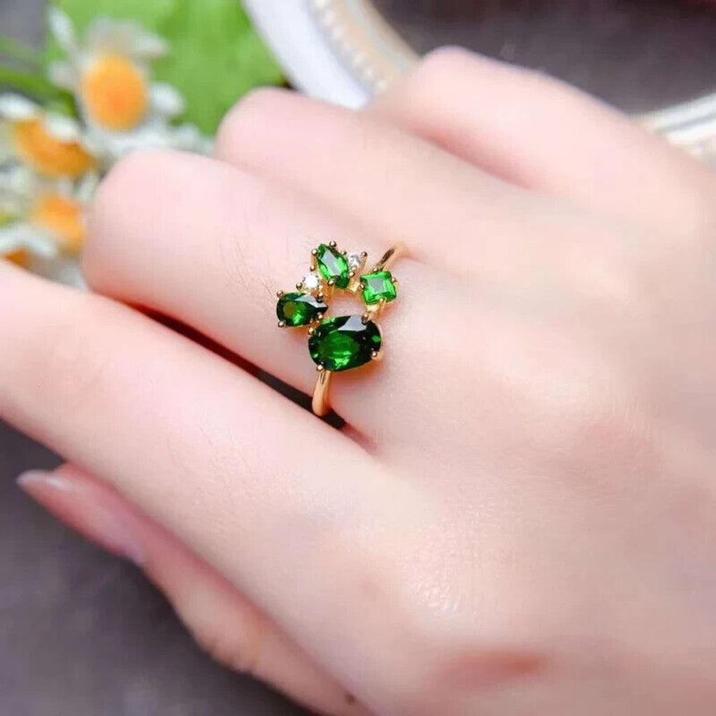 Women's Natural Chrome Diopside Ring, Diopside Cocktail Ring
