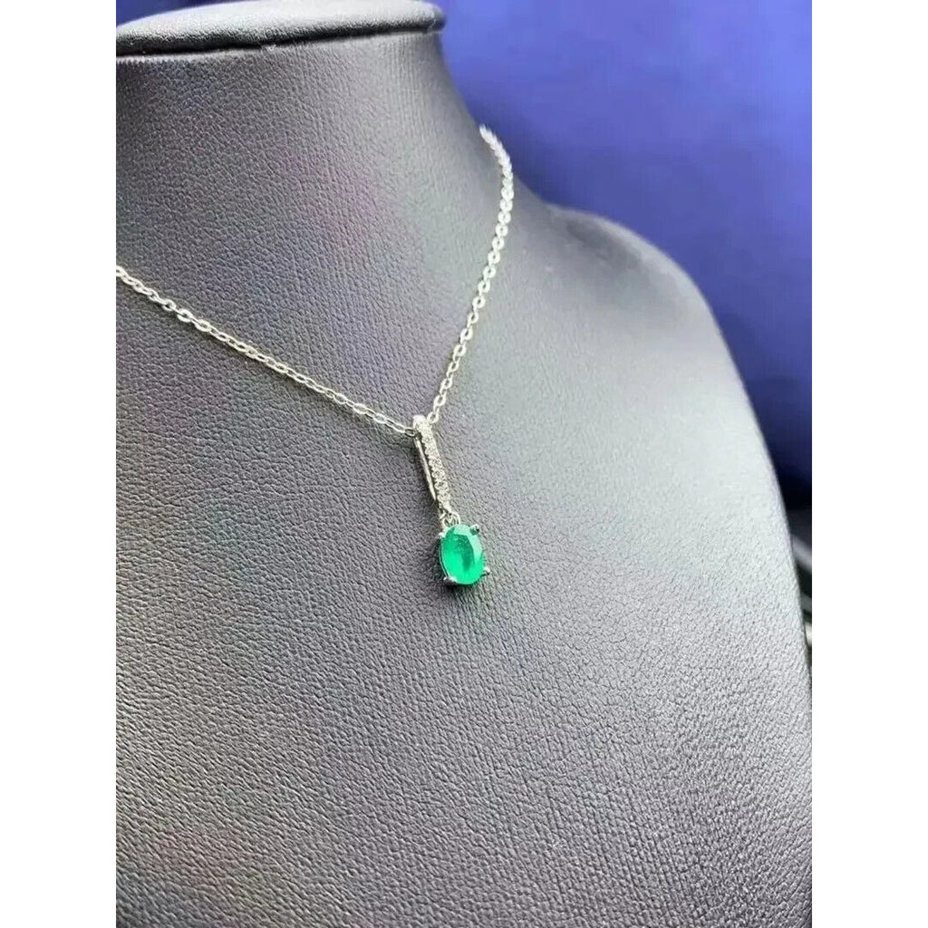 0.5CT Natural Emerald Pendant Drop Necklace 925 Sterling Silver