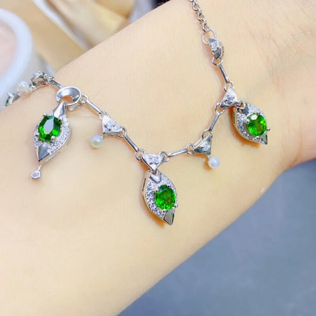 Chrome Diopside Charm Necklace, Natural Diopside Necklace 925 Sterling Silver