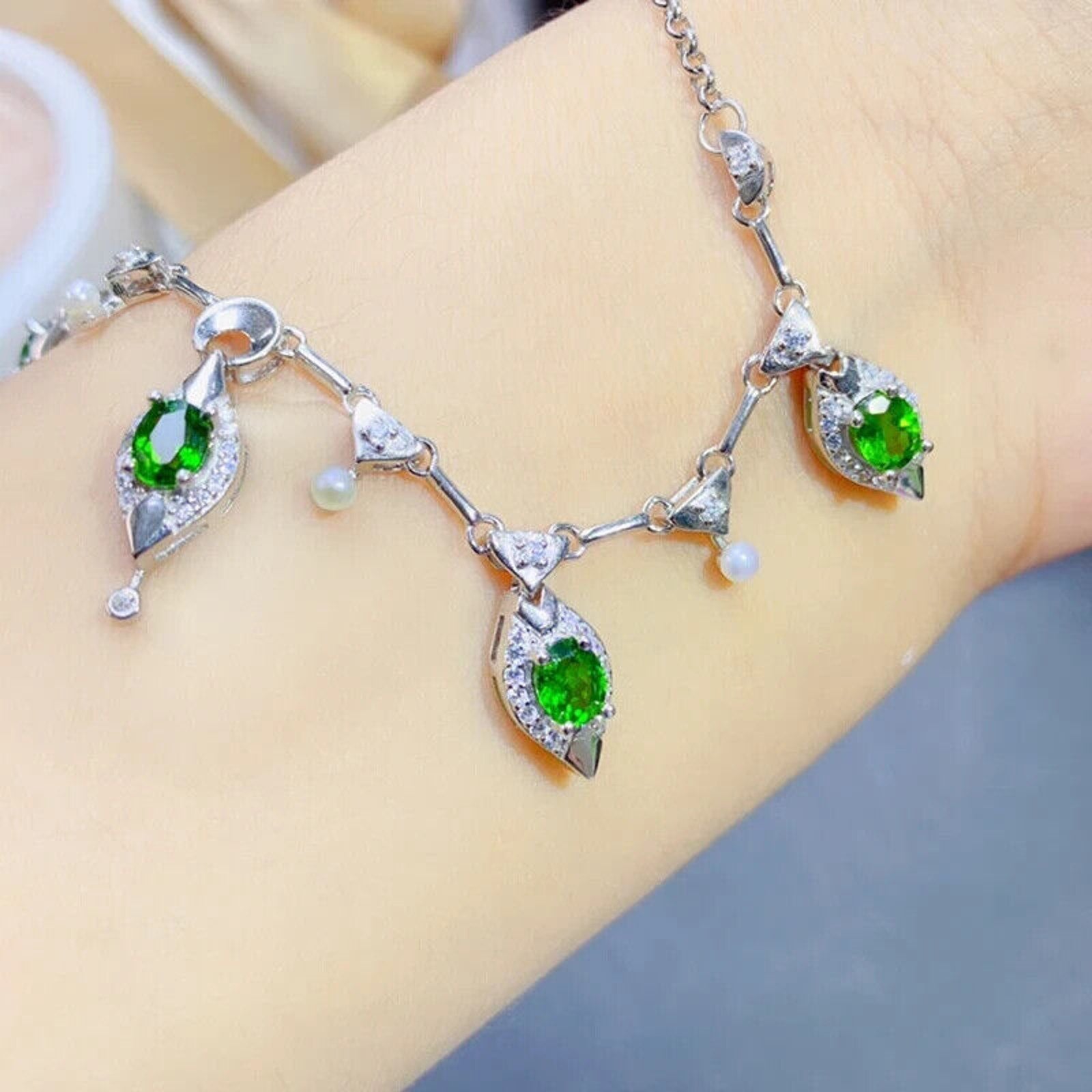 Chrome Diopside Charm Necklace, Natural Diopside Necklace 925 Sterling Silver