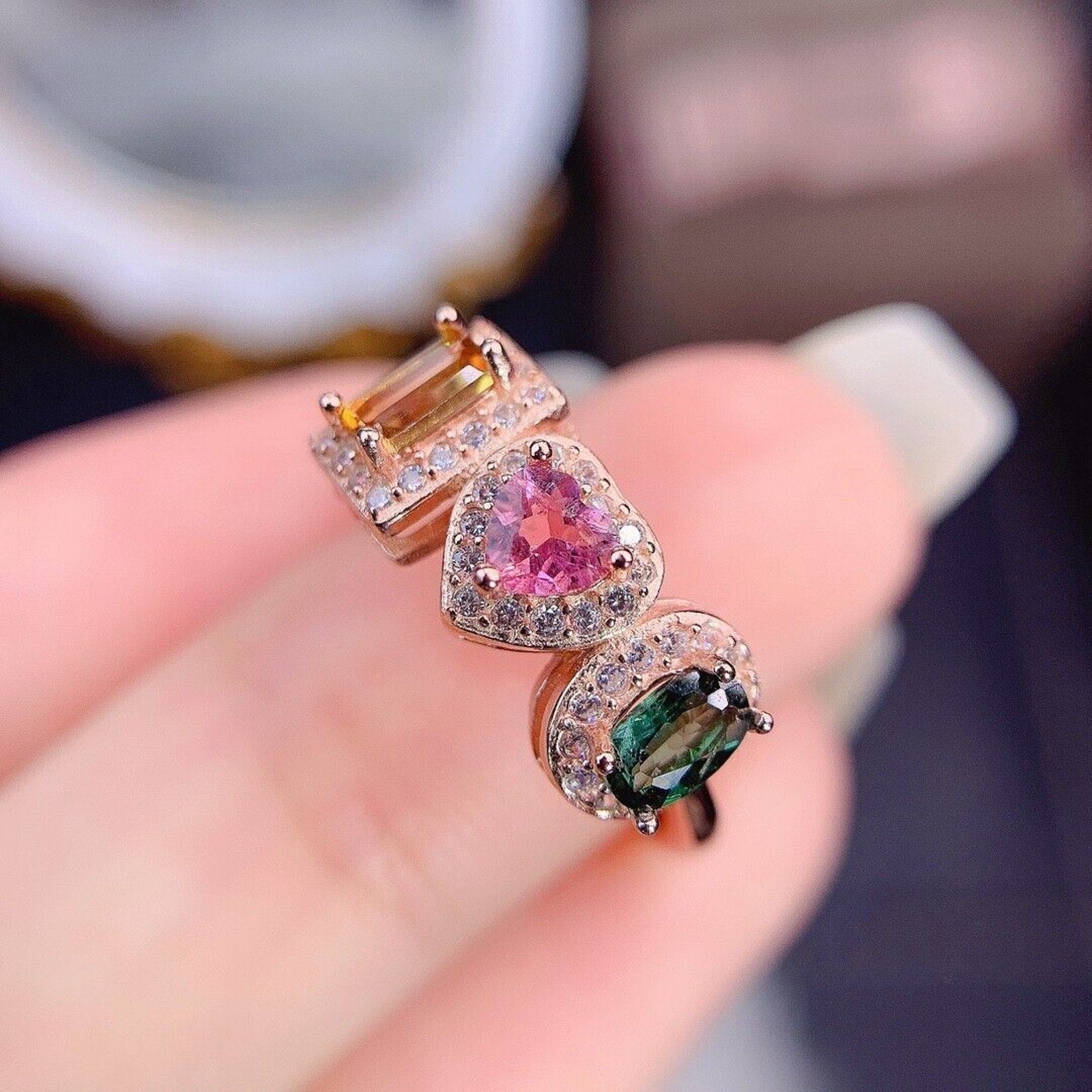 Women's Tourmaline Cocktail Ring, Genuine Tourmaline Gemstone Ring Sterling