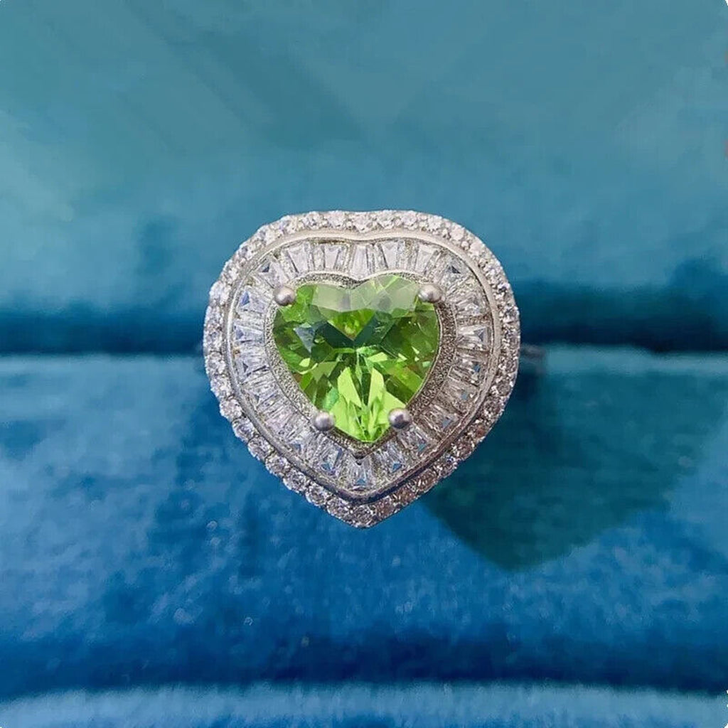 Natural Peridot Gemstone Ring 8mm, August Birthstone Peridot Statement Ring