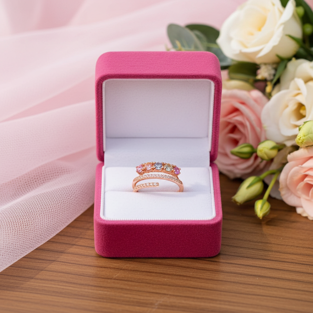 Natural Multi Tourmaline Wrap Ring with 3mm colorful gemstones and cubic zirconia accents in 925 sterling silver with platinum plated finish by PHIMSERA
