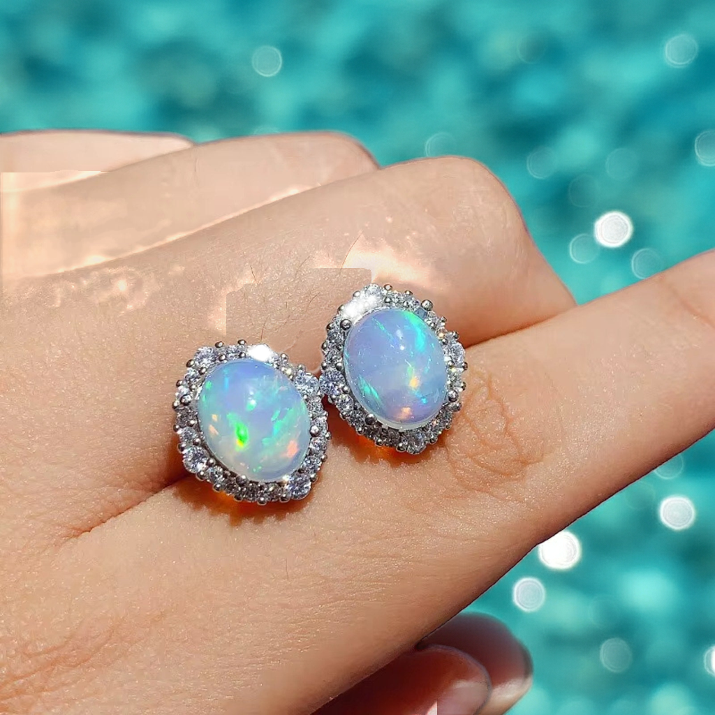 925 Sterling Silver Opal Stud Earrings For Women Fire Opal Earrings 925 Silver