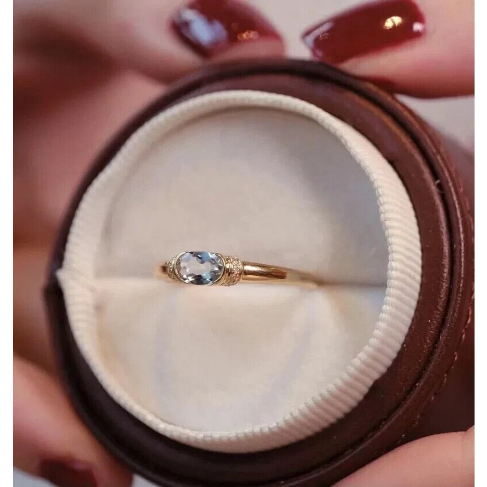 Women's Dainty Aquamarine Ring, Natural Aquamarine Gemstone Ring Sterling Silver