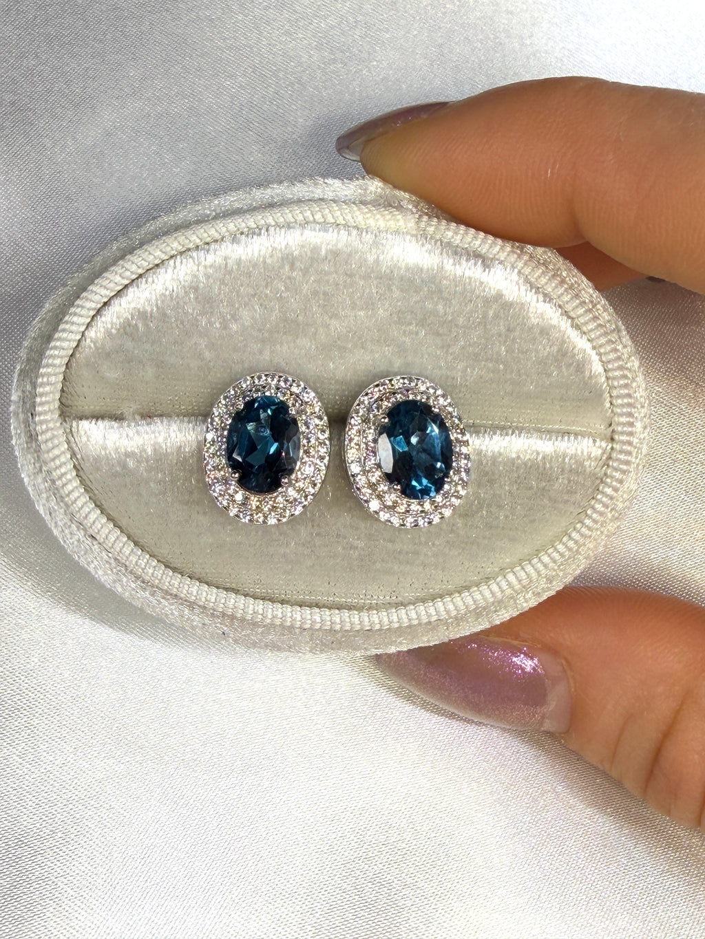 London Blue Topaz Cluster Stud Earrings 5x7mm