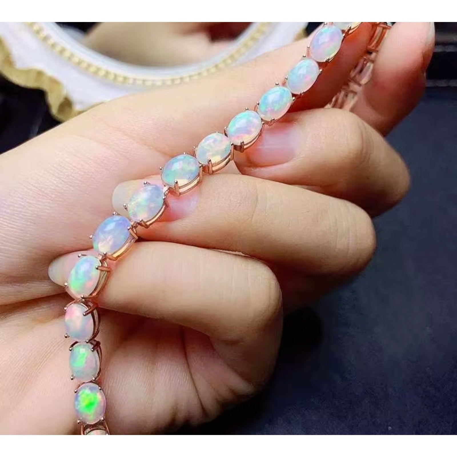 Fire Opal Bracelet, Natural Australian Fire Opal Tennis Bracelet Sterling Silver