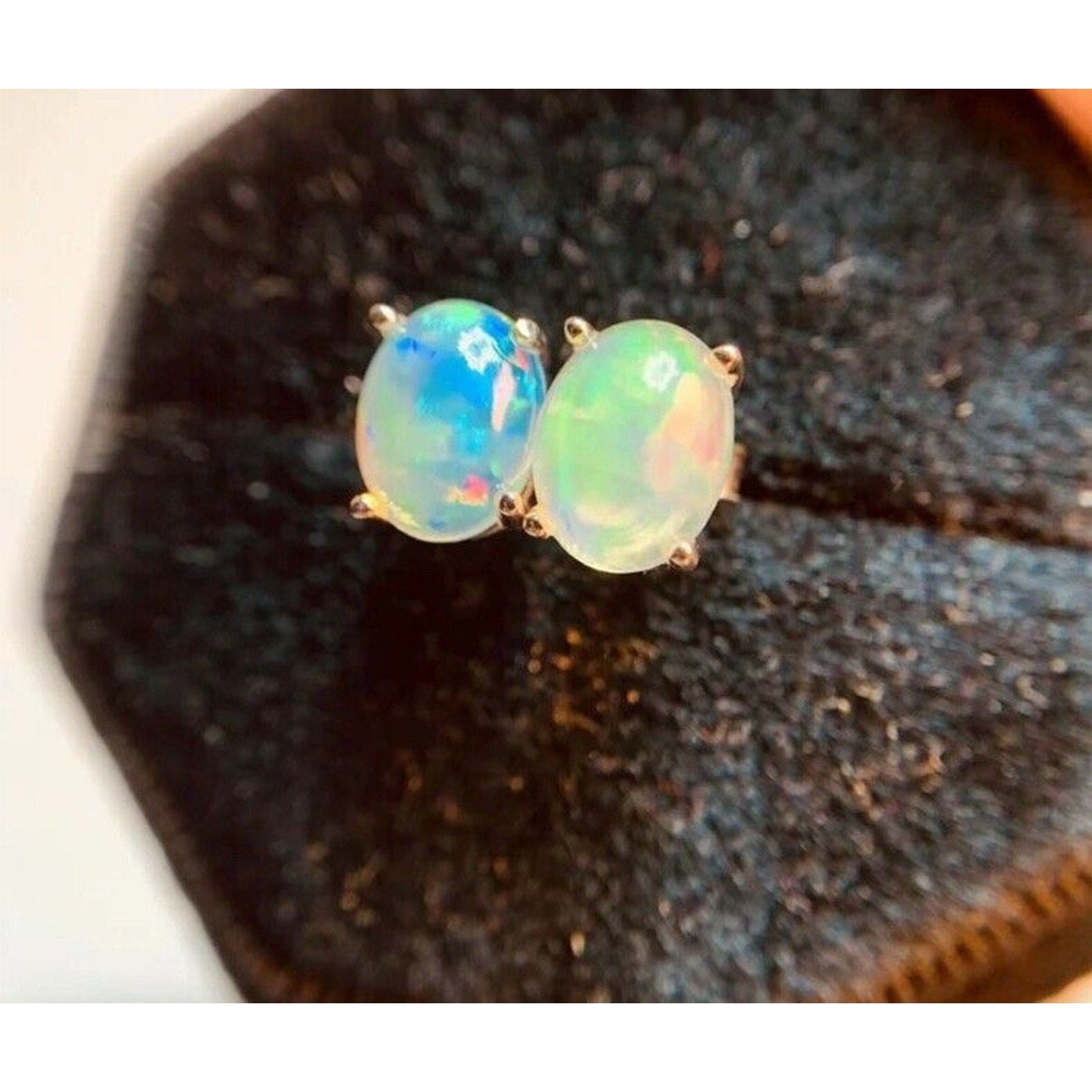 Colorful Fire Opal Stud Earrings, Natural Fire Opal Stud Earrings 6x8mm Sterling
