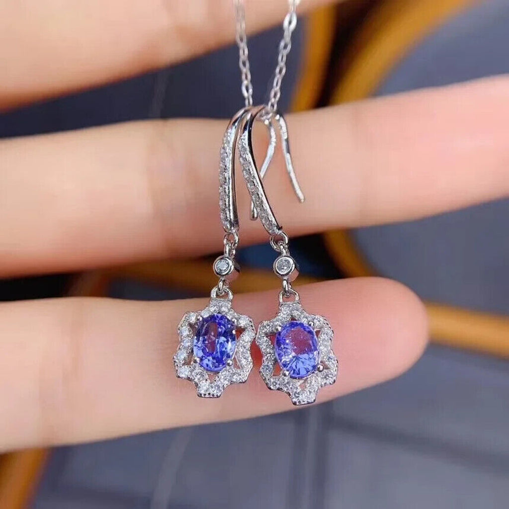 Natural Purple Tanzanite Dangle Earrings Sterling Silver, Tanzanite Earrings
