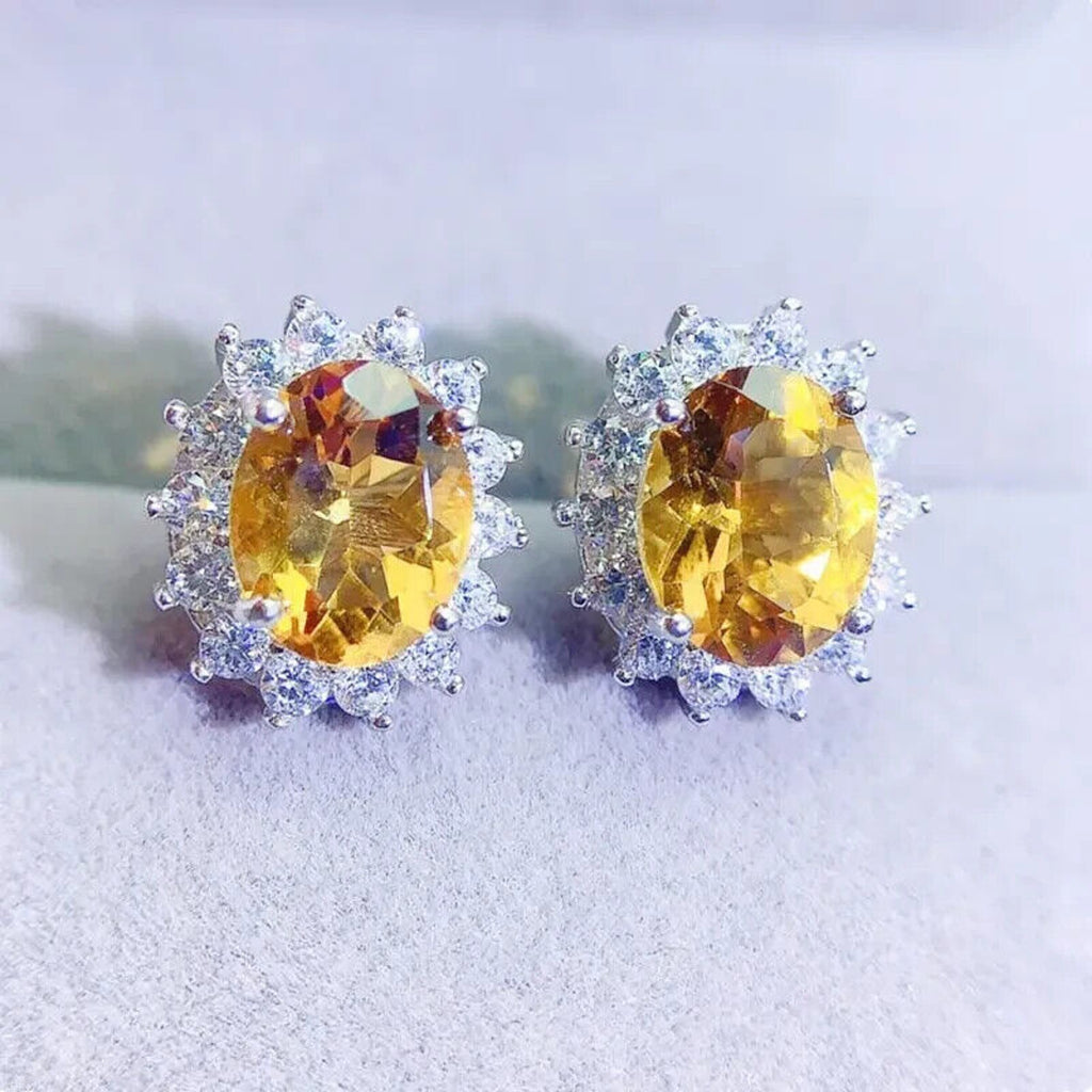 Natural Citrine Gemstone Earrings 6x8mm, Citrine Stud Earrings