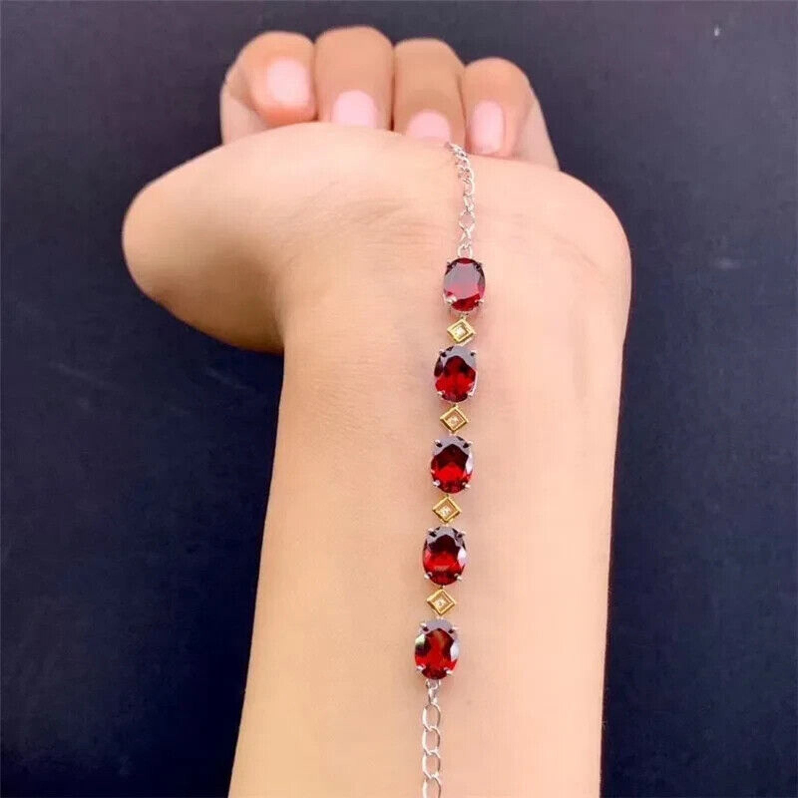 Red Garnet Gemstone Bracelet 6x8mm, Natural Garnet Tennis Bracelet