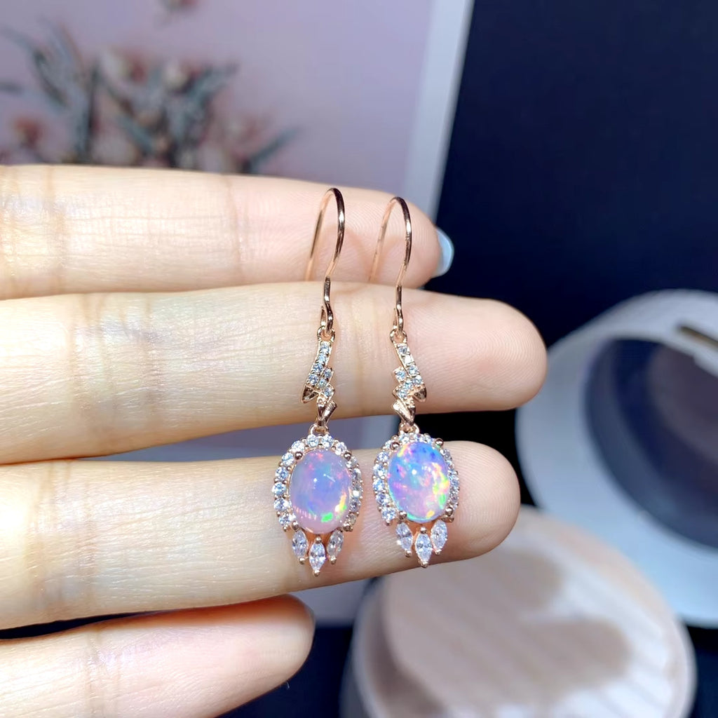 Natural Fire Opal Earrings, Women's Opal Earrings 925 Sterling Silver 6x8mm