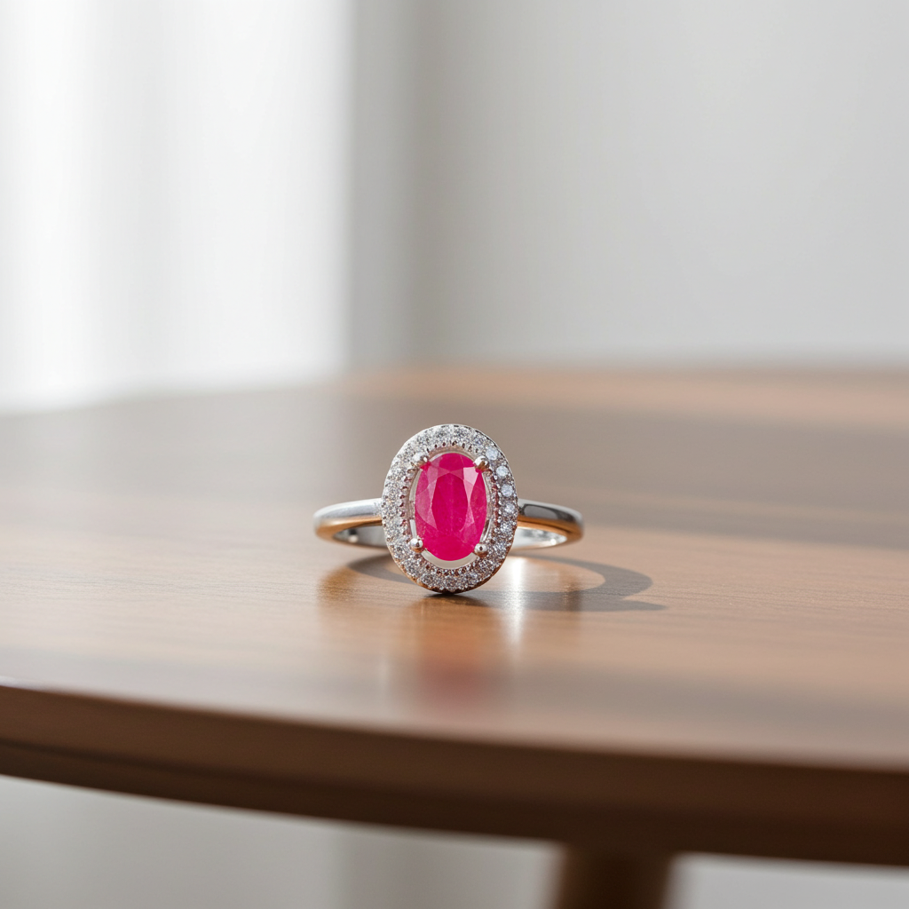 Dainty Pink Burma Ruby Ring 4x6mm 925 Sterling Silver