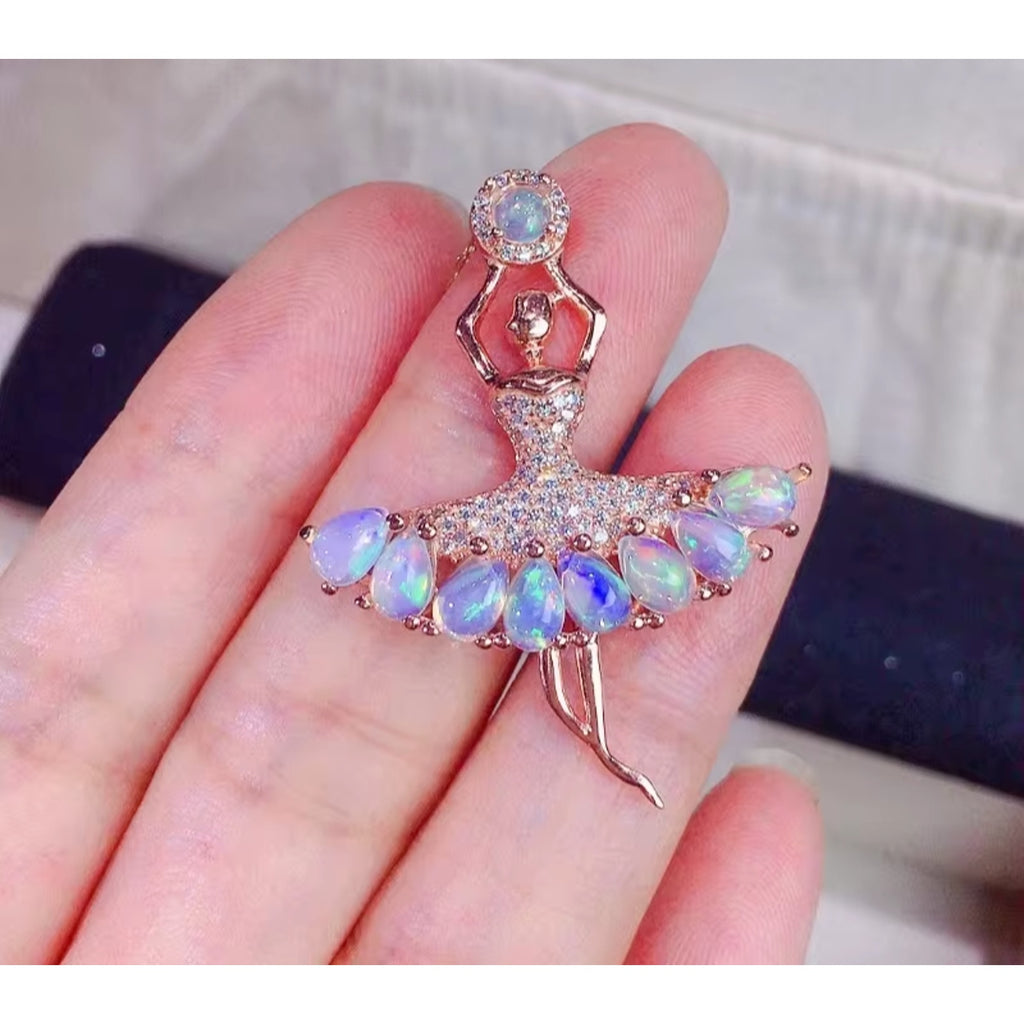 Fire Opal Ballerina Pendant Necklace, Ballet Jewelry with Natural Fire Opal