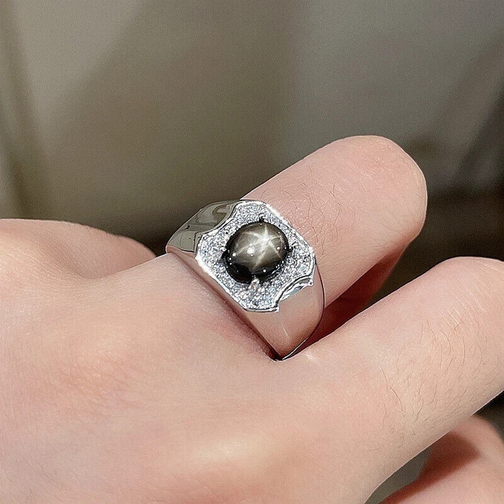 Star Sapphire, Men's Star Sapphire Ring, Star Light Sapphire Ring 7x9mm, 2CT