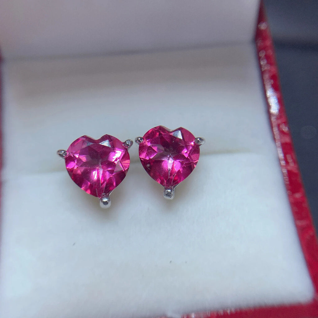 Pink Topaz Heart Stud Earrings – 8mm Natural Gemstone | 925 Sterling Silver