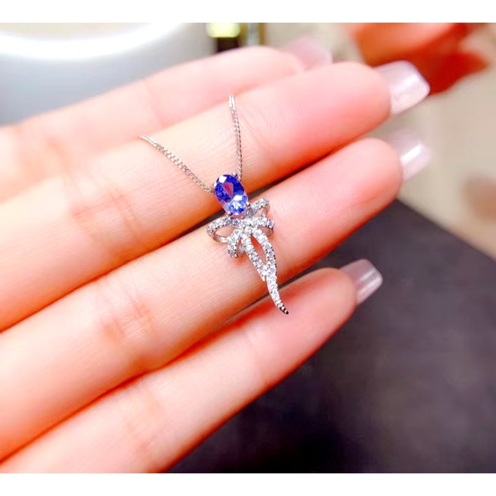 Purple Tanzanite Pendant Necklace, Natural Tanzanite Necklace For Women