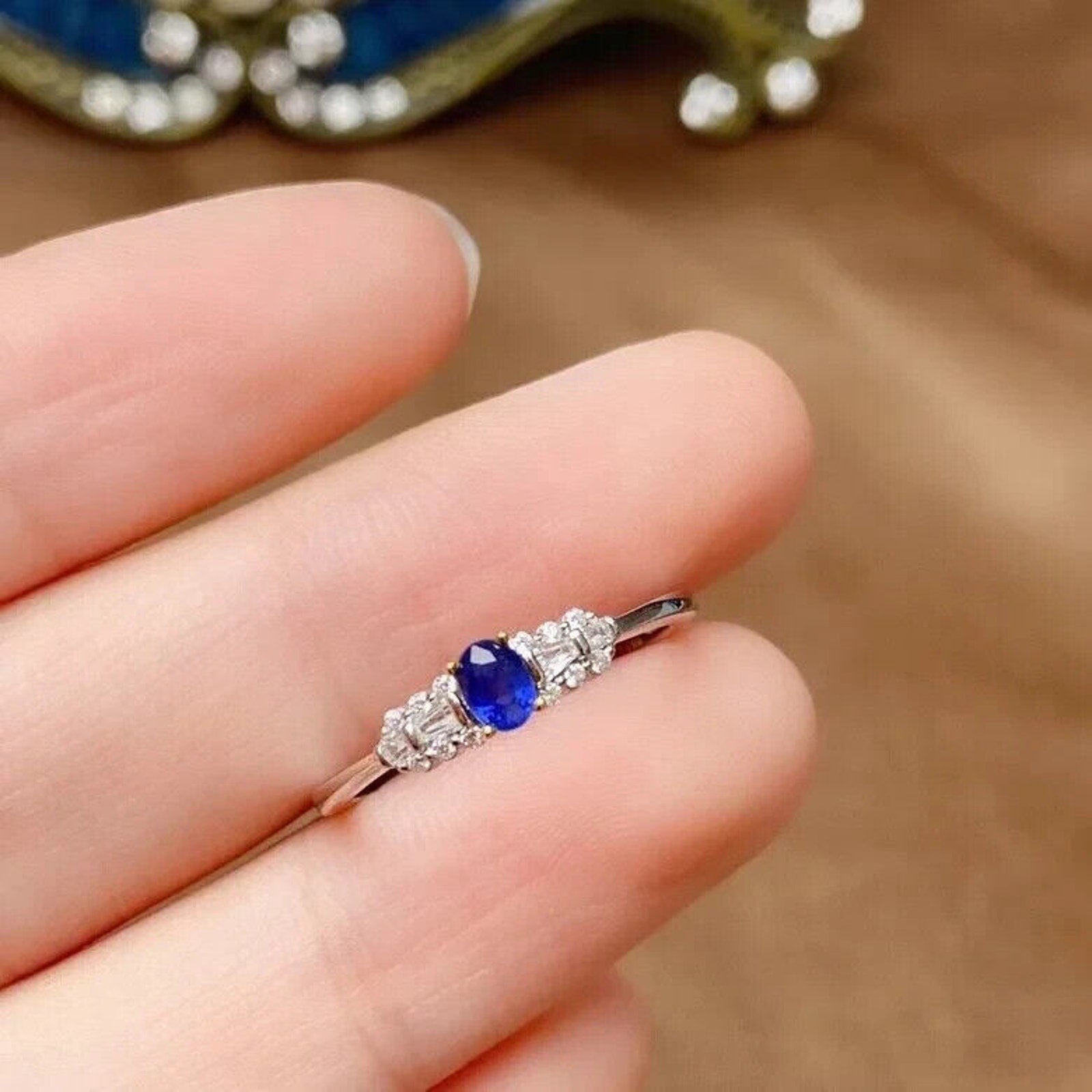 Dainty Sapphire Ring, Natural Blue Sapphire Sterling Dainty Silver Ring