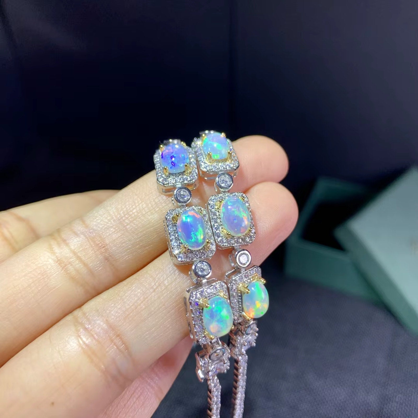 Fire Opal Bracelet 925 Sterling Silver, Natural Fire Opal Bracelet 5x7mm