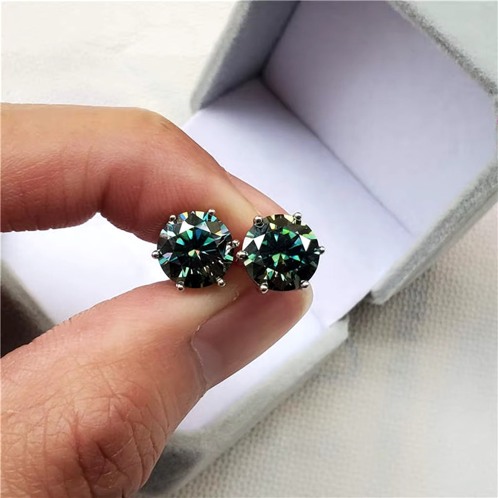 3CT Green Moissanite Earrings, VVS1 Round Brilliant Cut Moissanite Stud Earrings