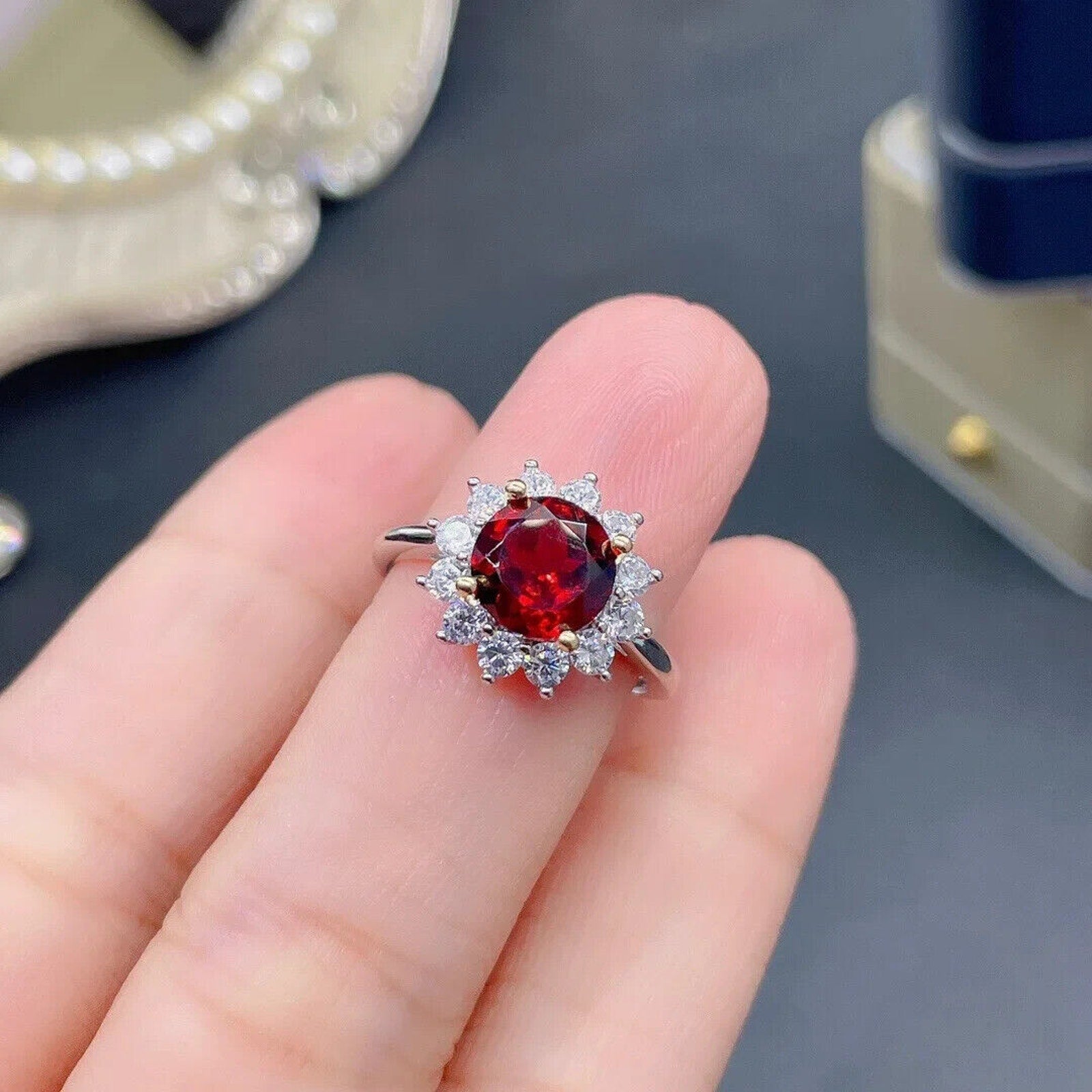 Women's Red Garnet Jewelry Set, Natural Red Garnet Necklace and Pendant Set