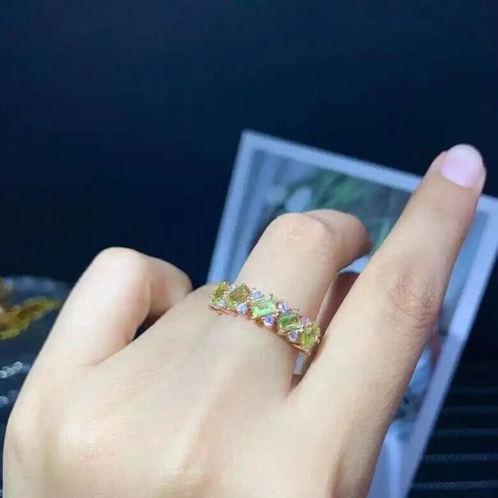 Peridot Birthstone Band Ring 3x4mm 925 Sterling Silver