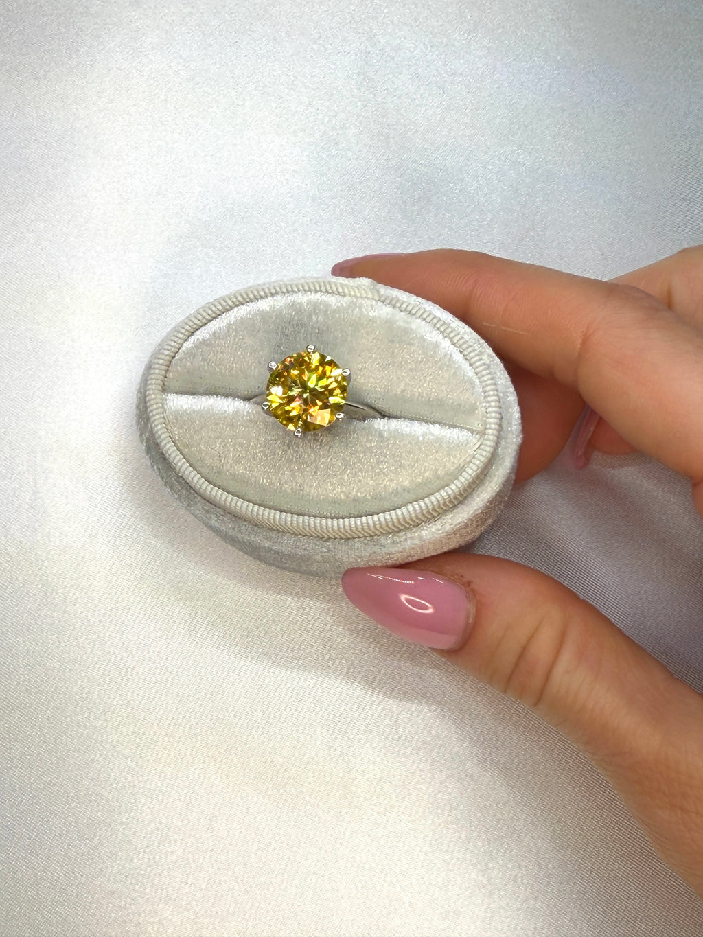 5 Carat Round Cut Yellow Moissanite Ring, 925 Sterling Silver Moissanite Ring