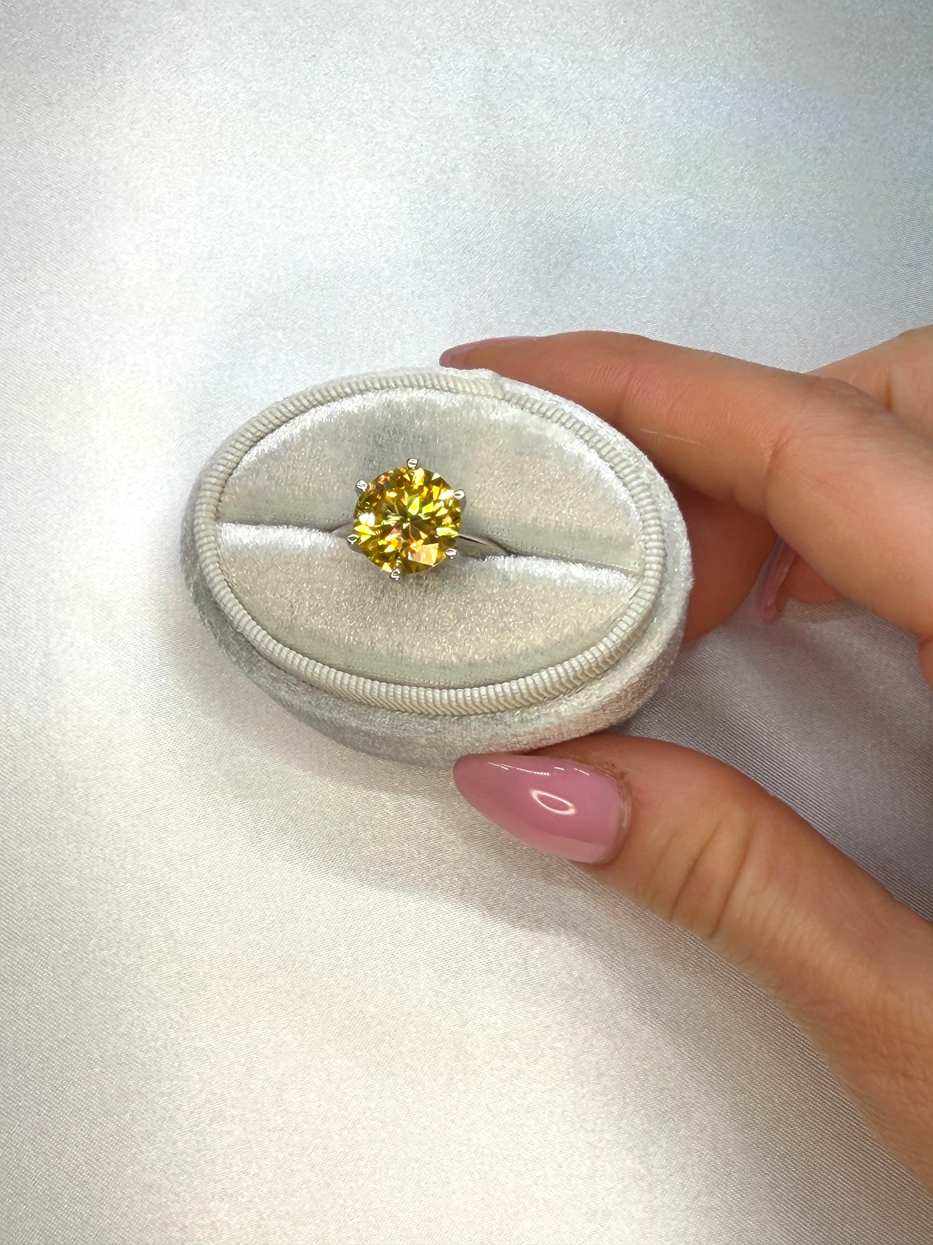 5 Carat Round Cut Yellow Moissanite Ring, 925 Sterling Silver Moissanite Ring