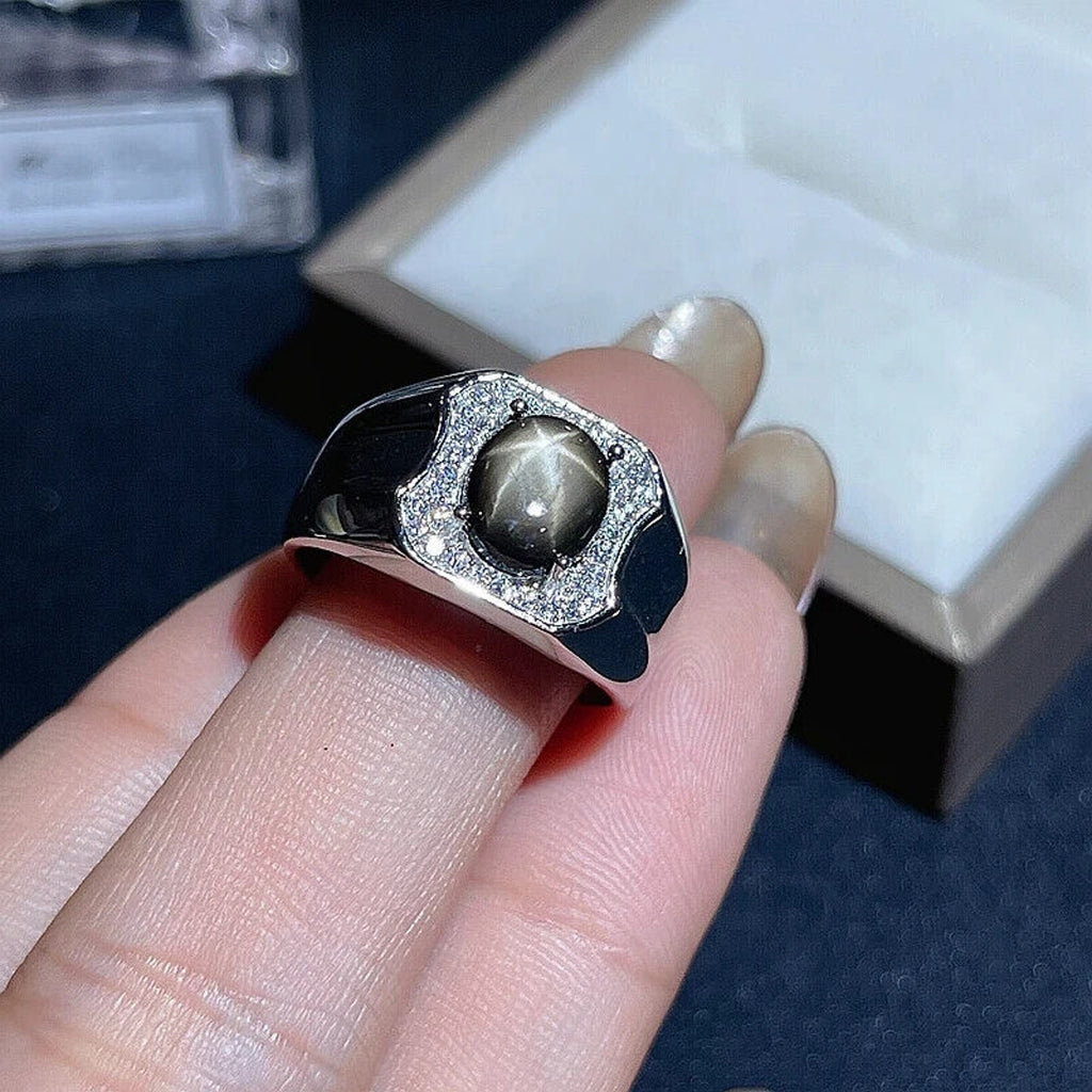 Star Sapphire, Men's Star Sapphire Ring, Star Light Sapphire Ring 7x9mm, 2CT