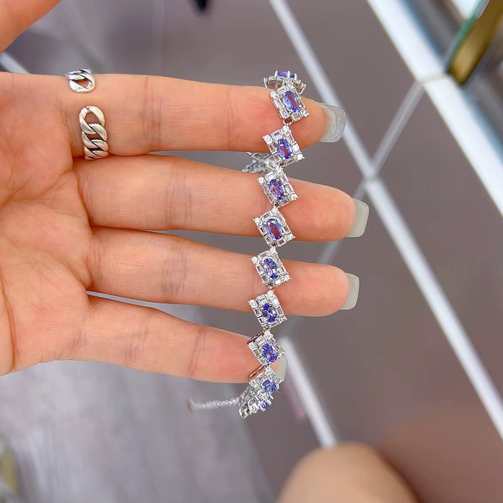 Natural Purple Tanzanite Tennis Bracelet VVS Grade 925 Sterling Silver