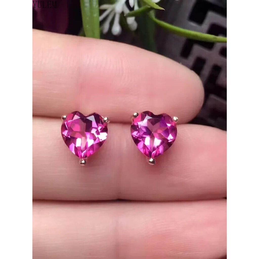Pink Topaz Heart Stud Earrings – 8mm Natural Gemstone | 925 Sterling Silver