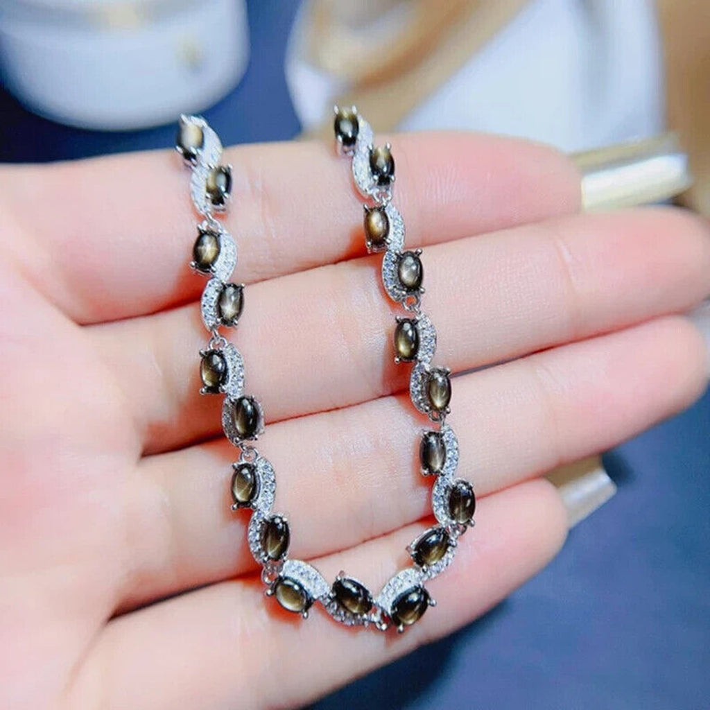 Star Sapphire Bracelet, Natural Star Sapphire Tennis Bracelet 925 Sterling