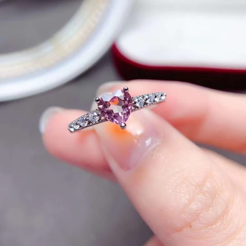 Pink Powder Tourmaline Heart Ring, Natural Pink Tourmaline Gemstone Ring