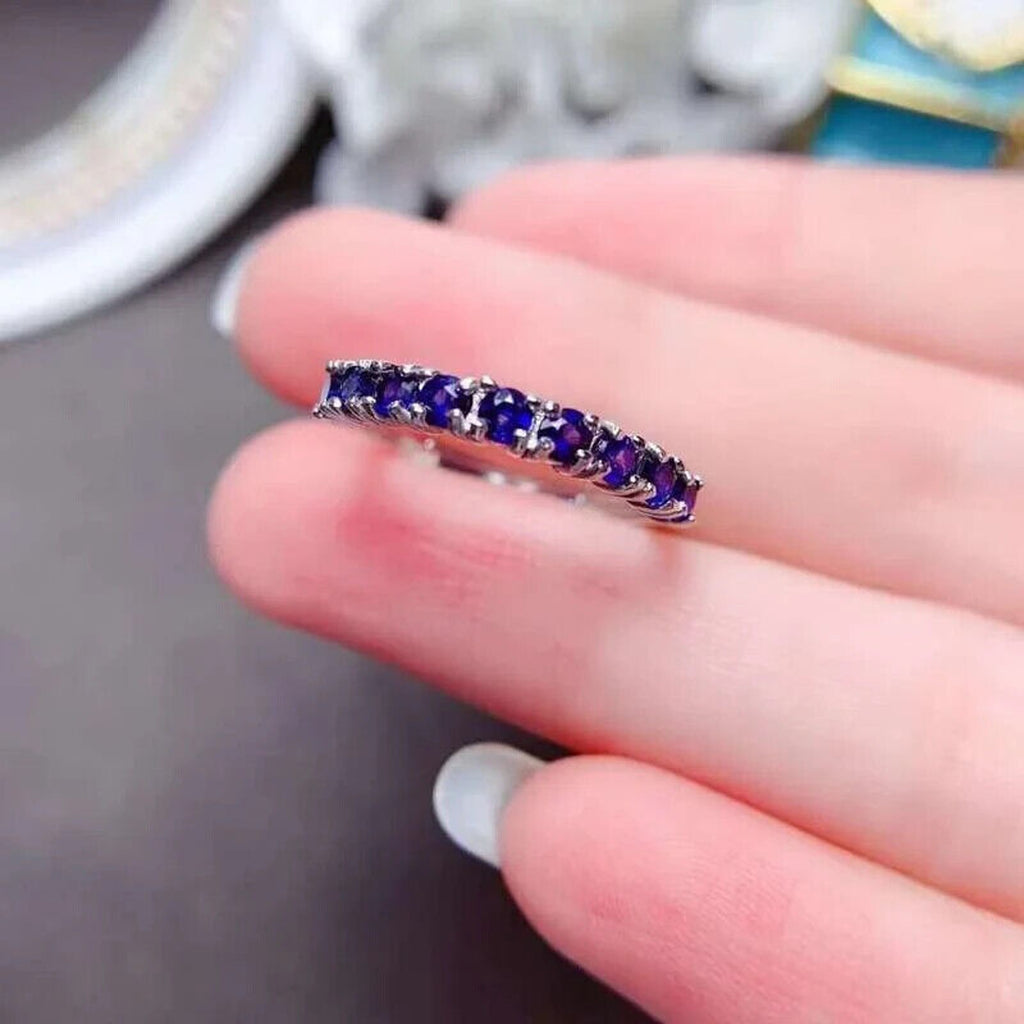 Women's Blue Sapphire Band Ring, Natural Sapphire Band Ring Half Eternity Ring