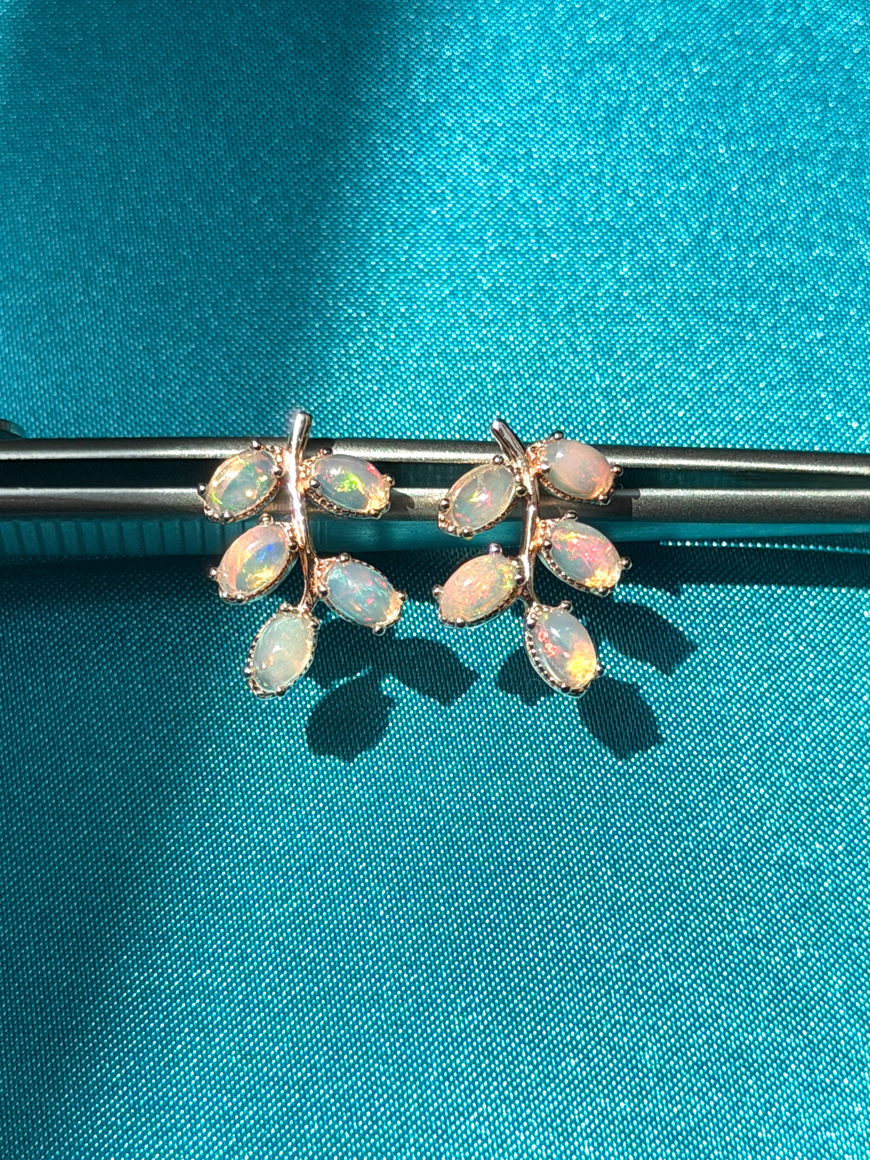 Natural Fire Opal Leaf Stud Earrings 925 Sterling Silver