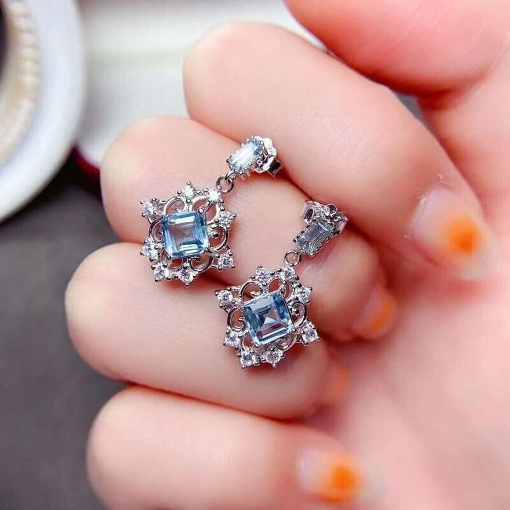 Vintage Garnet Dangle Earrings, High Court Gemstone Earrings, Garnet, Blue Topaz