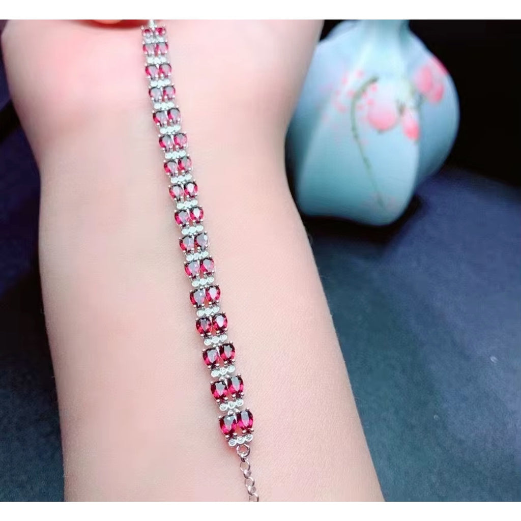 Natural Garnet Tennis Bracelet VVS Grade 3x4mm 925 Sterling Silver