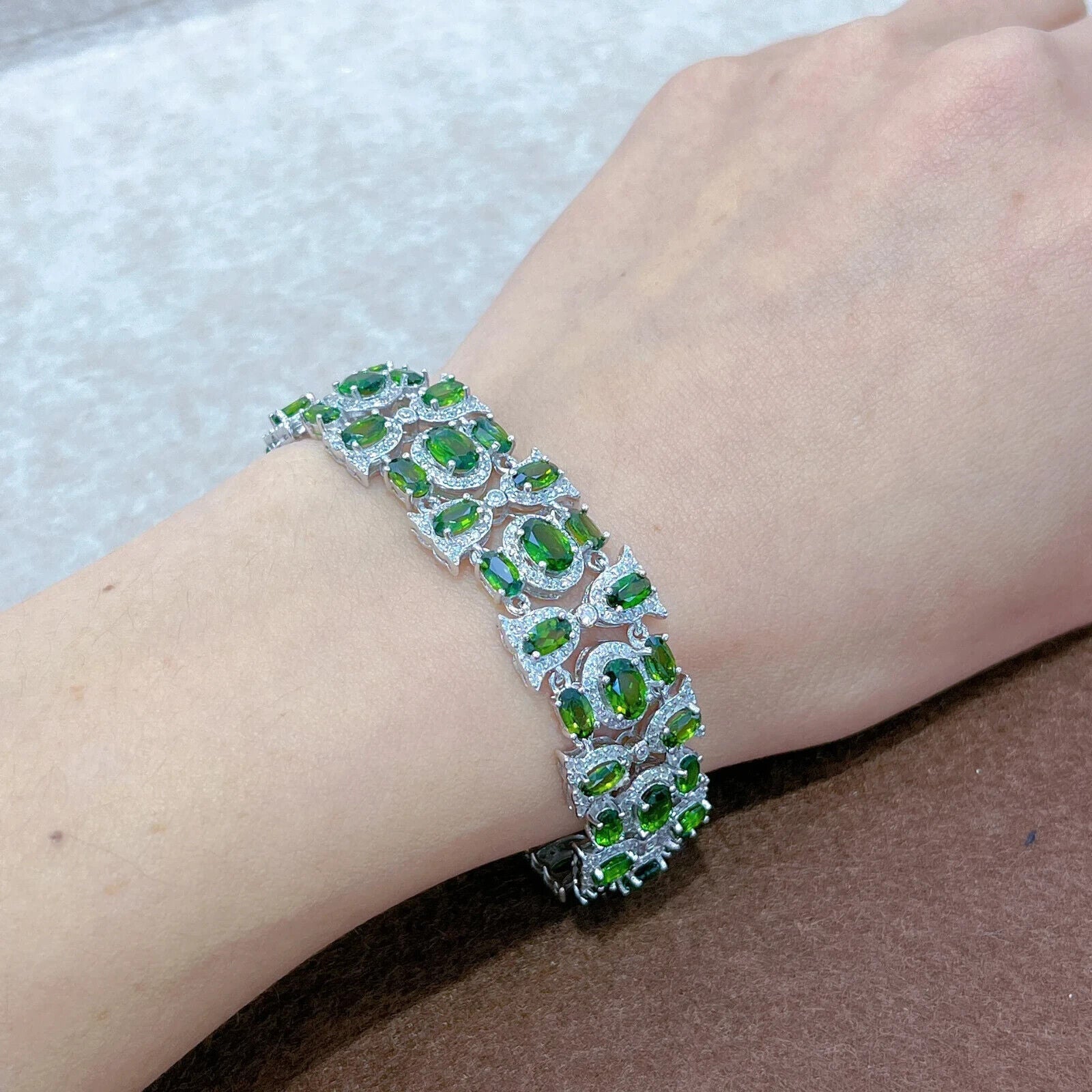 Chrome Diopside Multilayer Tennis Bracelet, Natural Gemstone Bracelet CZ