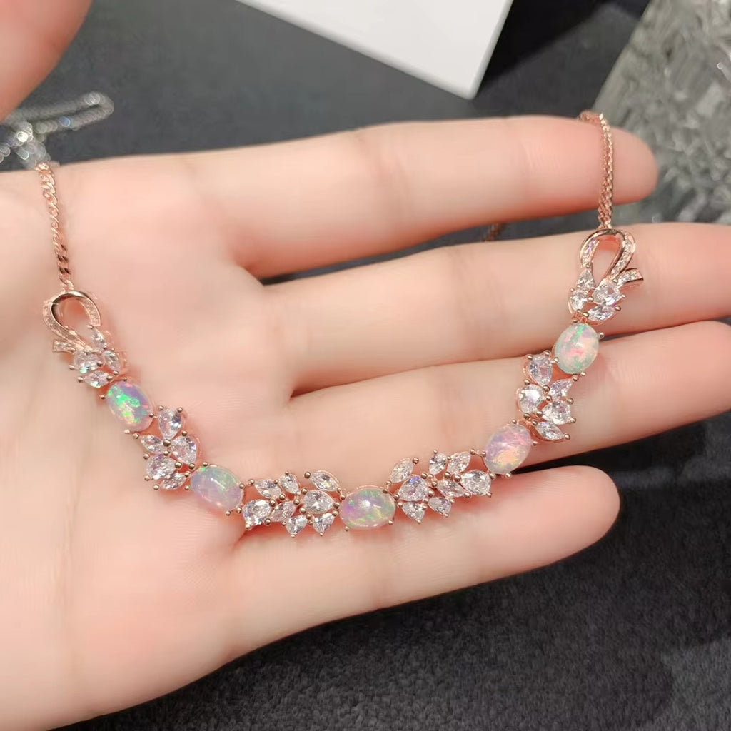 Fire Opal Statement Chain Necklace, Natural Fire Opal Clavicle Chain Necklace