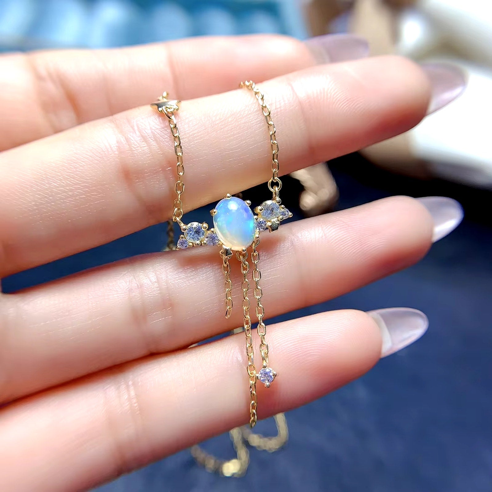 Natural Fire Opal Charm Necklace 5x7mm Sterling Silver Opal Necklace