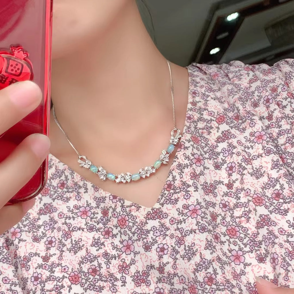 Fire Opal Statement Chain Necklace, Natural Fire Opal Clavicle Chain Necklace