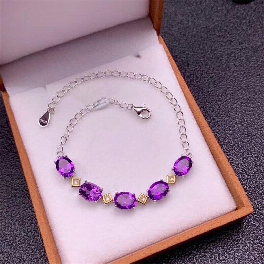 Amethyst Tennis Bracelet, Large 6mm x 8mm Natural Purple Amethyst Bracelet