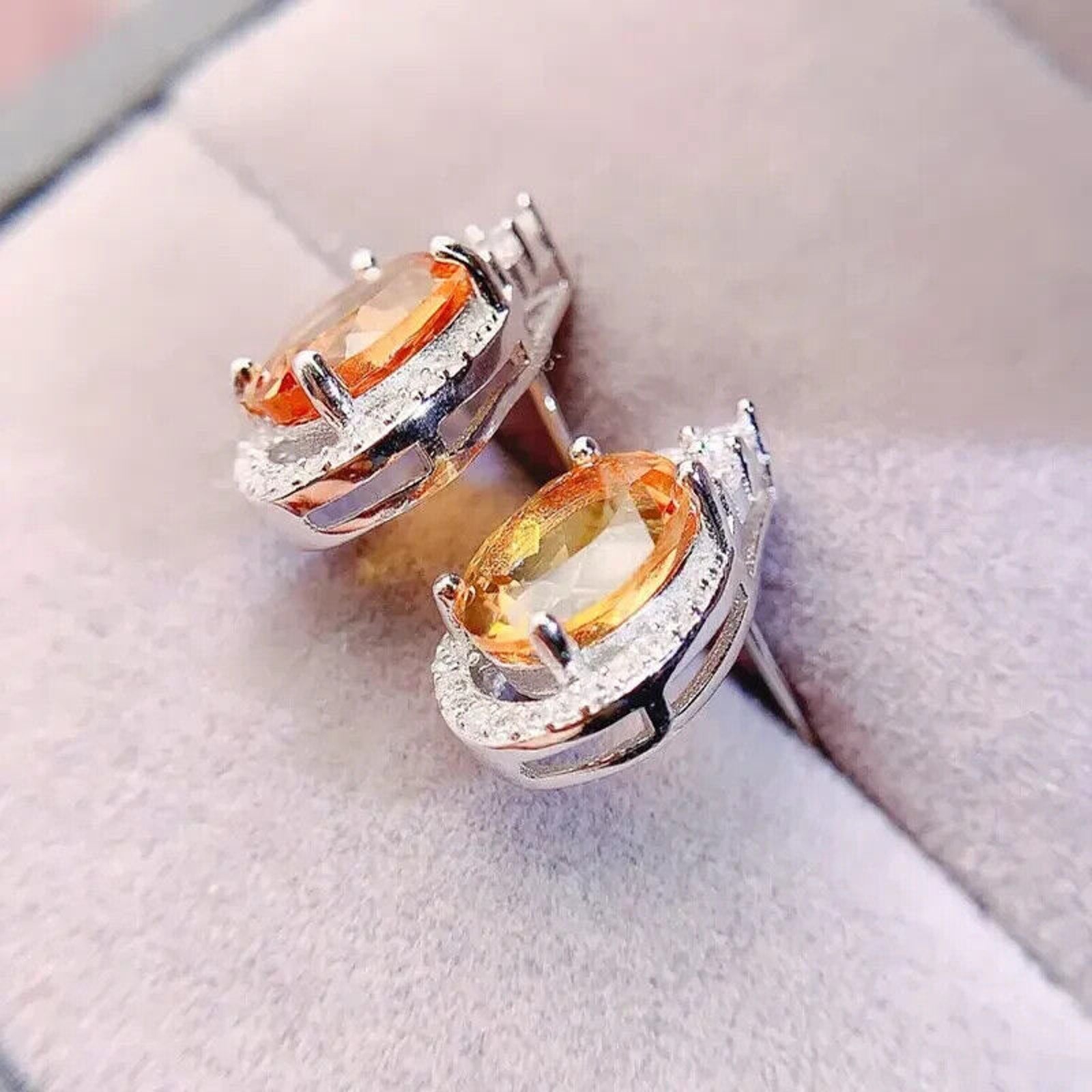 Natural Citrine Gemstone Earrings 7x9mm Oval Cut