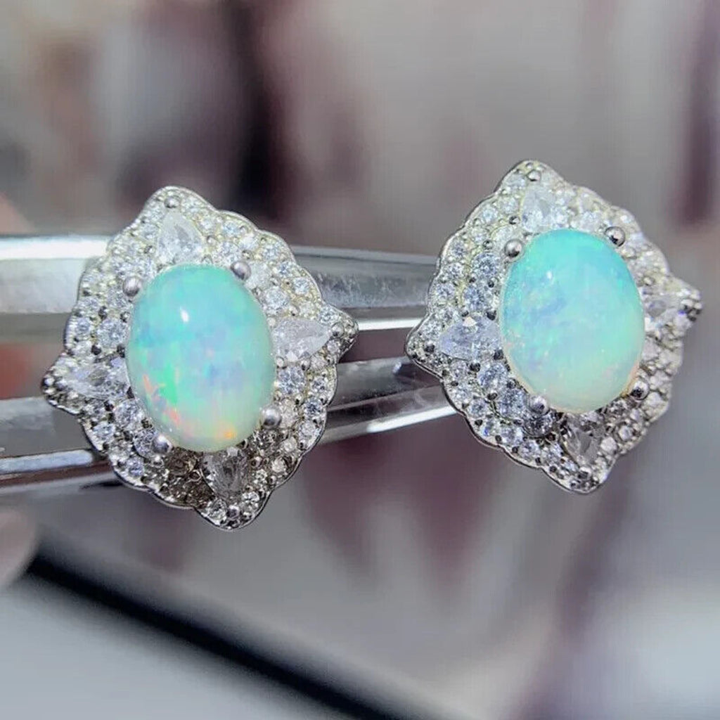 Large Fire Opal Stud Earrings 8x10mm, Natural Fire Opal Gemstone Earrings