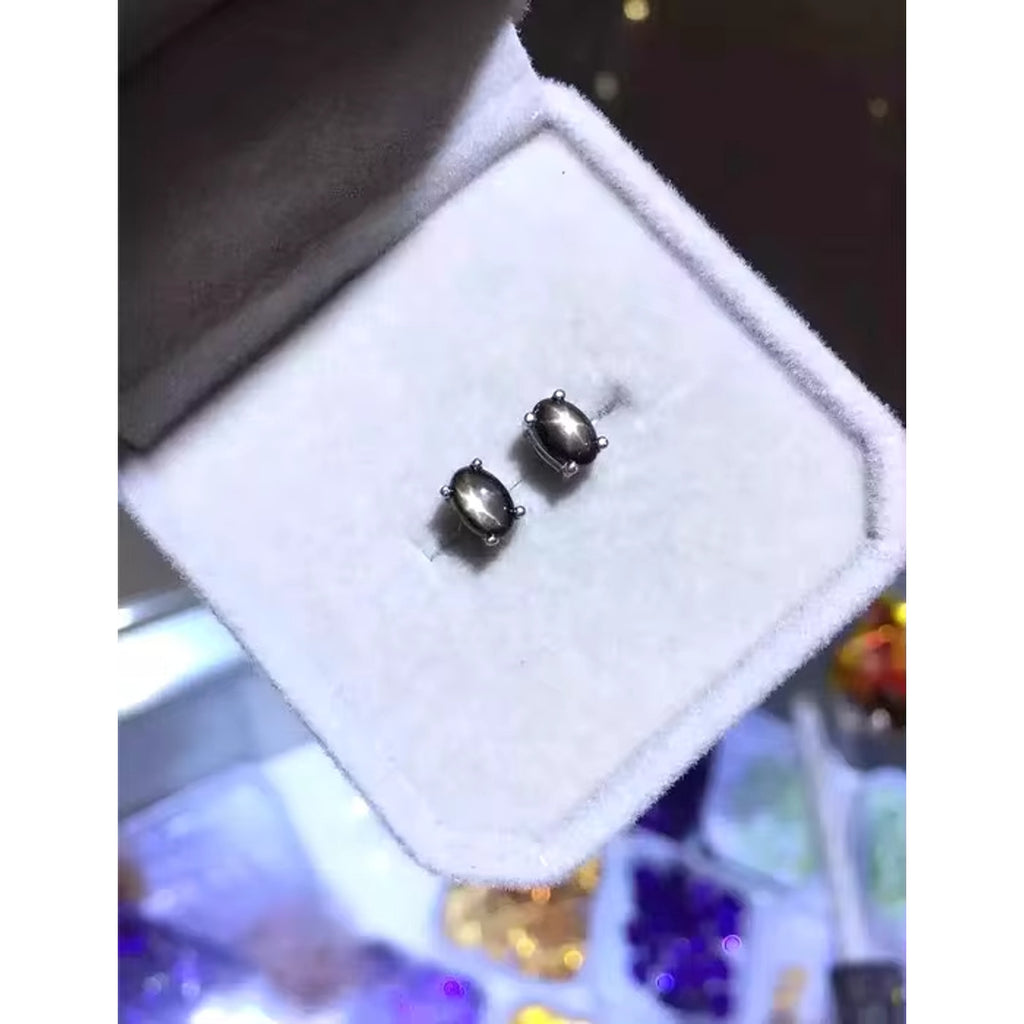 Star Sapphire Stud Earrings – 5x7mm | Natural Sapphire Earrings 925 Silver